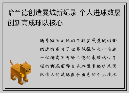 哈兰德创造曼城新纪录 个人进球数屡创新高成球队核心 哈兰德创造曼城新纪录 个人进球数屡创新高成球队核心